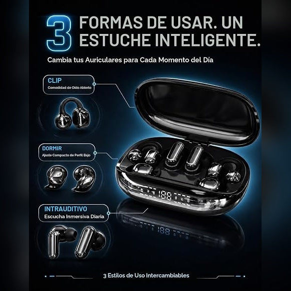 Auriculares inalámbricos de tres estilos: para dormir, para hacer deporte y para uso intrauditivo (3 en 1).