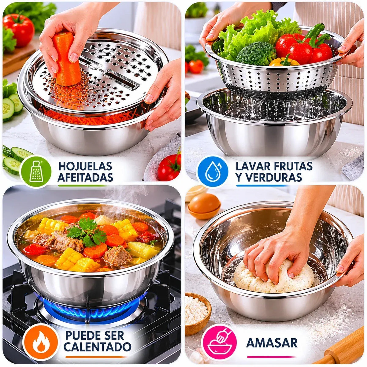 Escurridor BOWL™ 3 en 1 – Escurre, Lava y Ralla tus alimentos