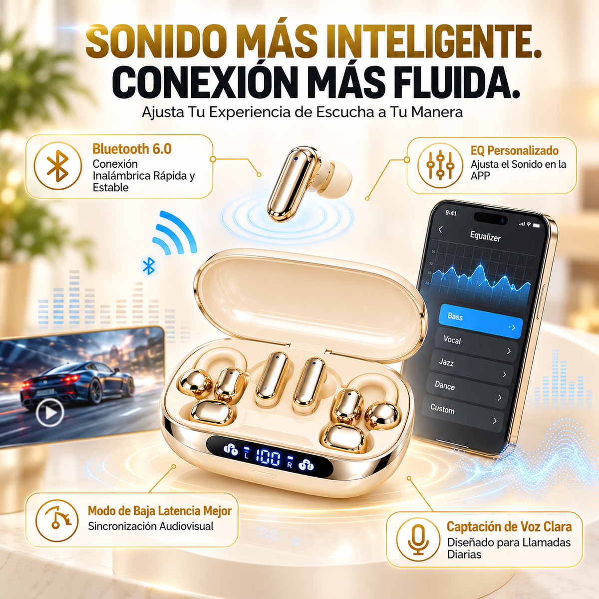 Auriculares inalámbricos de tres estilos: para dormir, para hacer deporte y para uso intrauditivo (3 en 1).