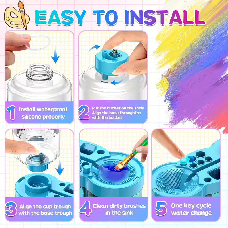 Limpiador de Pinceles Automático 6 en 1 🖌️+ Bandeja de pintura