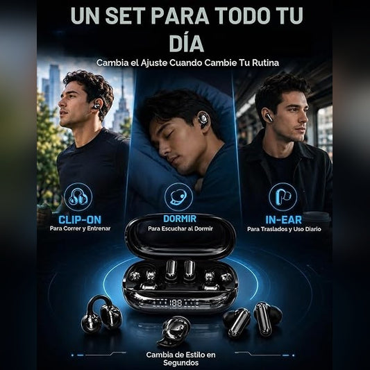 Auriculares inalámbricos de tres estilos: para dormir, para hacer deporte y para uso intrauditivo (3 en 1).