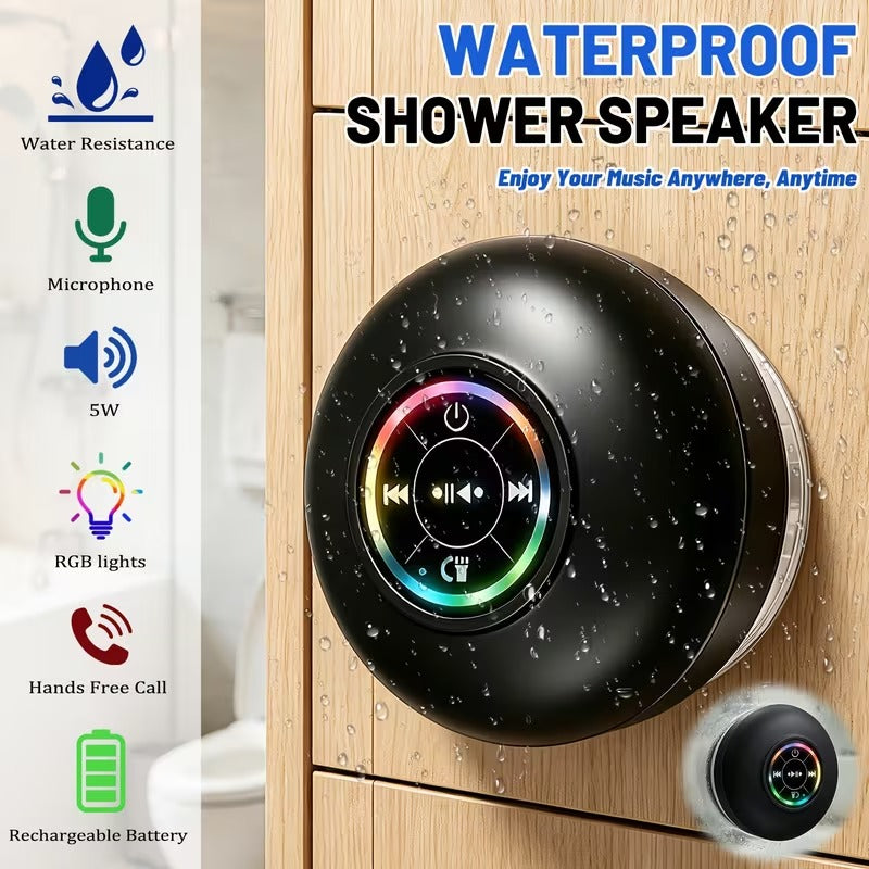 AquaBeat™ — Parlante Bluetooth para Ducha con Luz LED