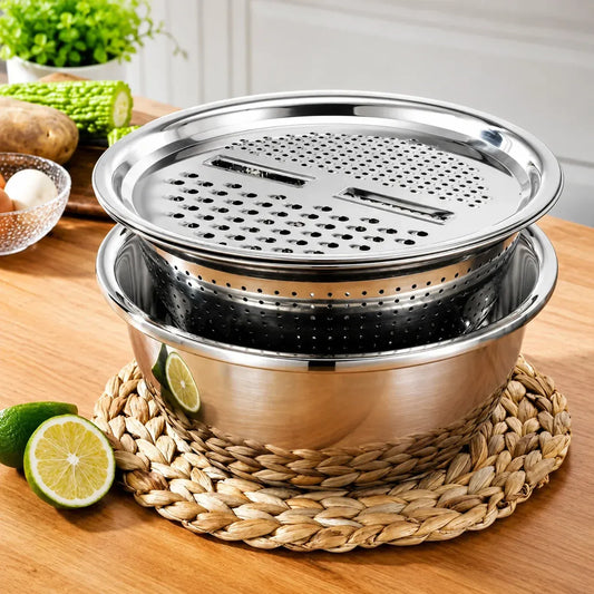 Escurridor BOWL™ 3 en 1 – Escurre, Lava y Ralla tus alimentos